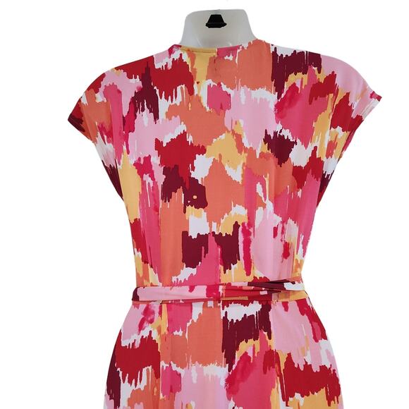 Maggy London Printed Abstract Jersey Wrap Dress V-Neck Watercolor Pink Size 4 - Picture 6 of 10